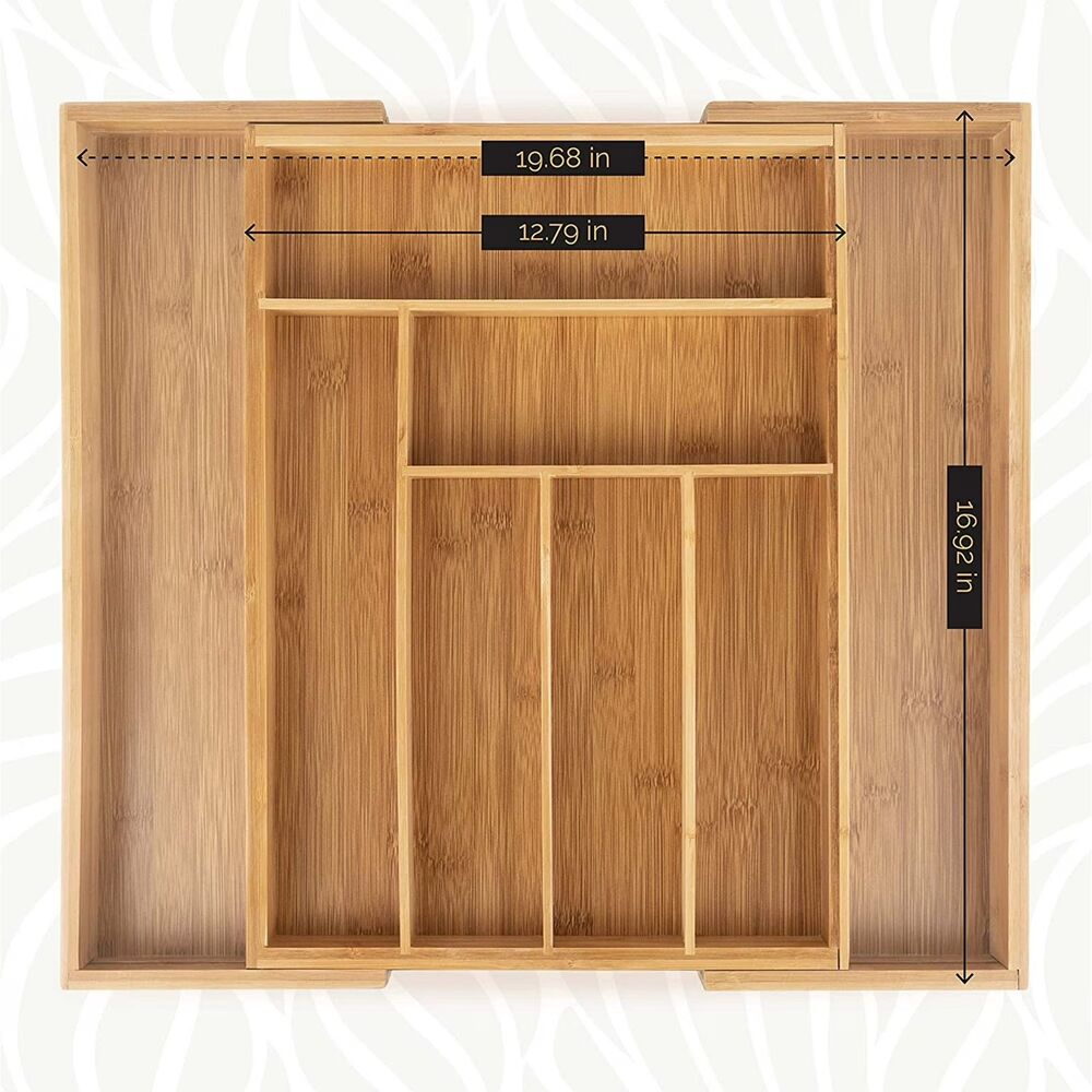 Expandable Bamboo Drawer Organizer Adjustable Cutlery Tray